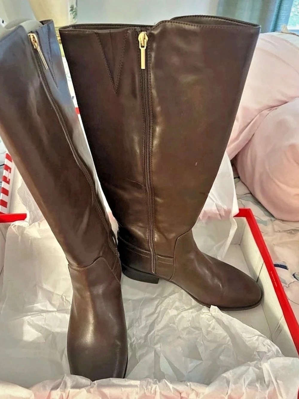 Crown & Ivy Blake Wide Tall Brown Heeled Boots US 9.5 W Like New